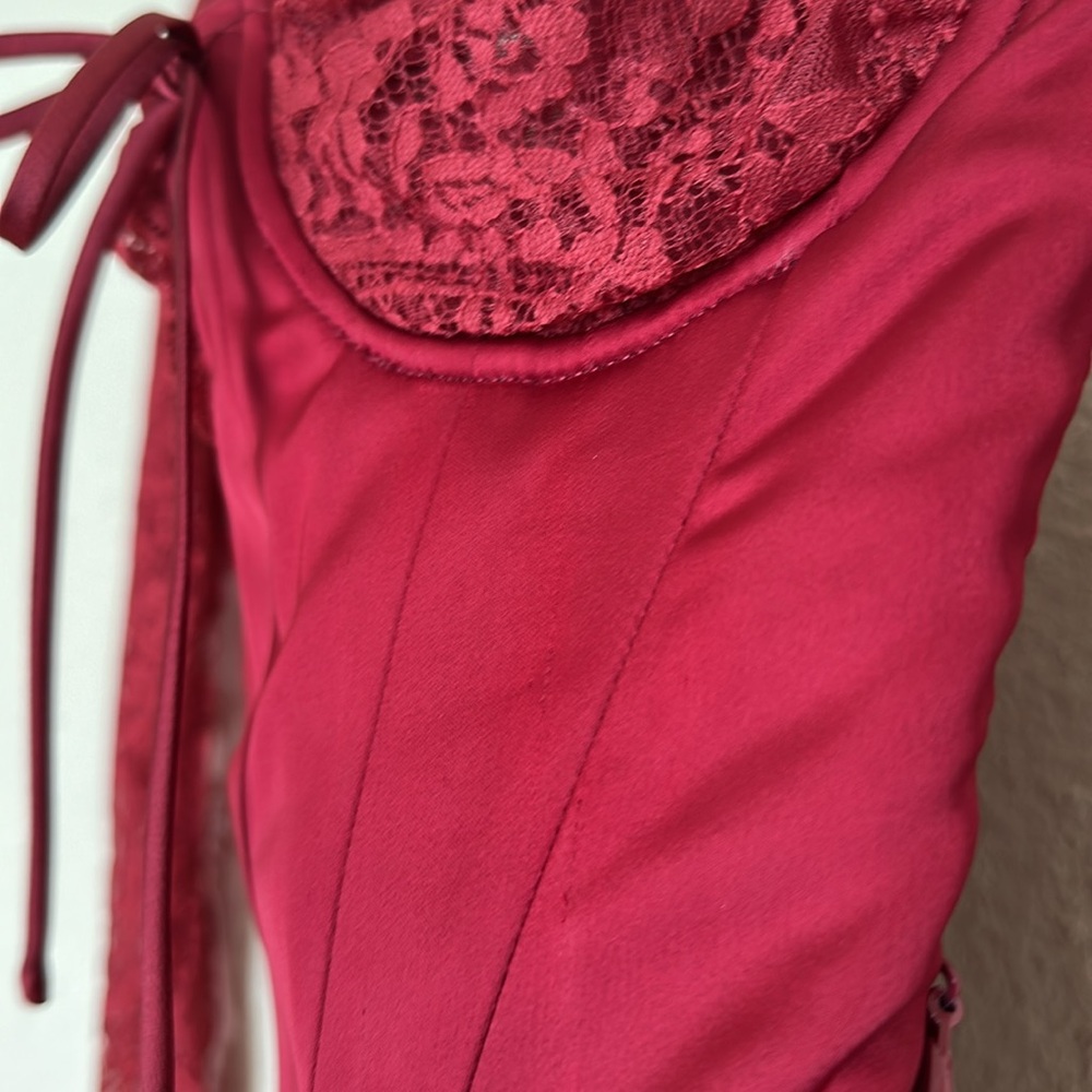 HOUSE OF CB XS A-C 'Perdi' Berry Satin Maxi Dress with Corset NWOT size XS - Picture 15 of 15